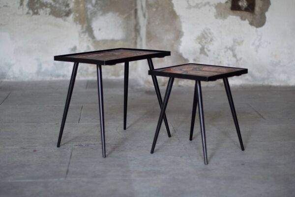 2 tables basse céramique vernis gigogne - les frères jean & robert cloutier 1950