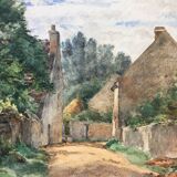 Table Watercolor 1904 by G Roche "Village Tree Entrance"
