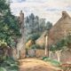 Table Watercolor 1904 by G Roche "Village Tree Entrance"