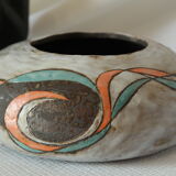 Vase boule Raku moderniste effet glaçure signé