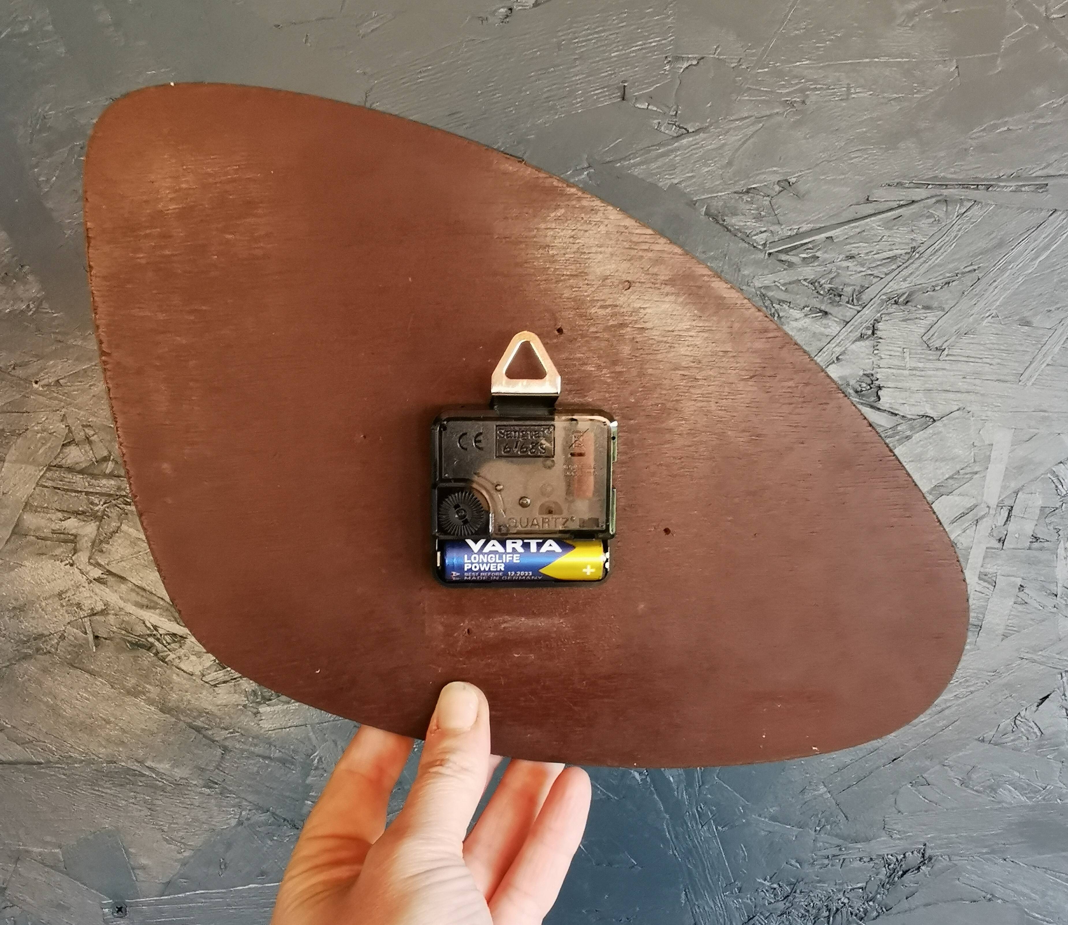 Vintage formica clock silent asymmetrical wall pendulum "Flowered blue purple"