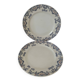 Duo d'assiettes en terre de fer Onnaing – décor bleu et rouge 19ème siècle