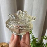 Glass butter dish with "birds" design
