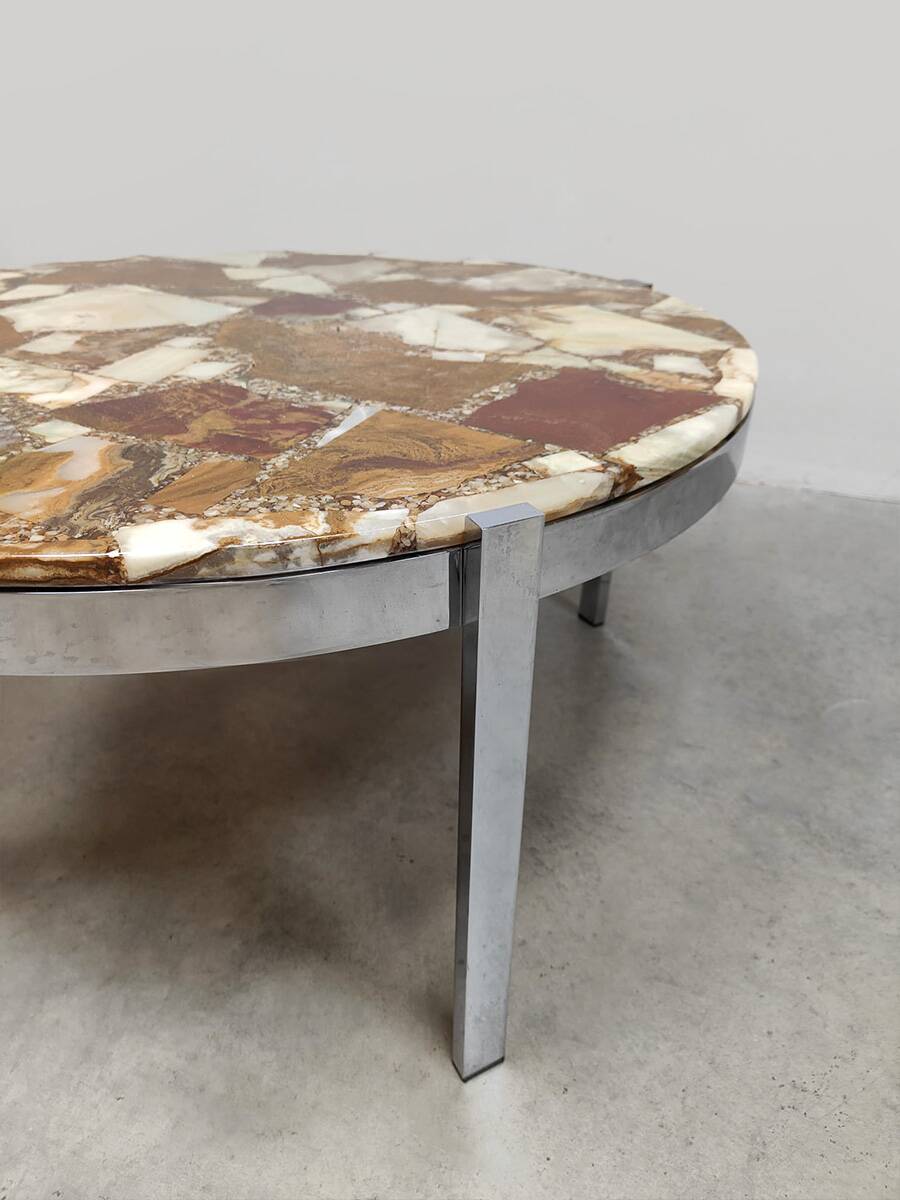 Midcentury stone onyx marble round coffee table ‘Eclectic’