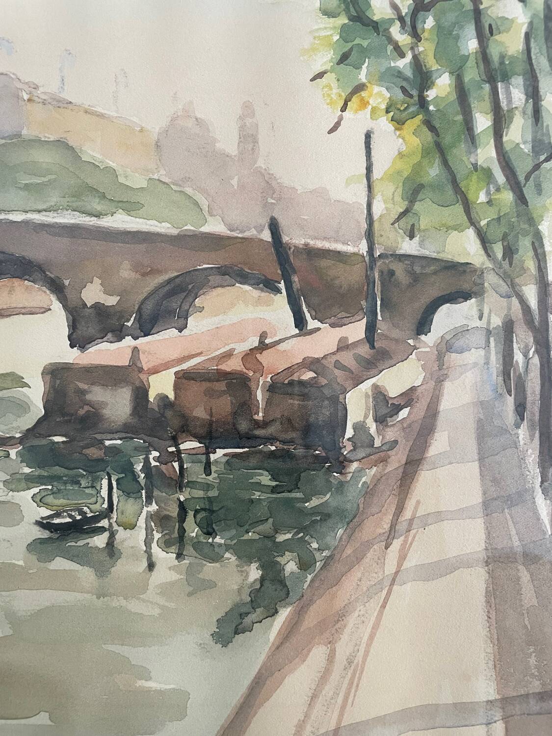 Old watercolor, the Pont Marie Paris