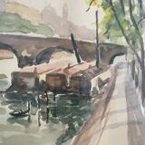 Old watercolor, the Pont Marie Paris