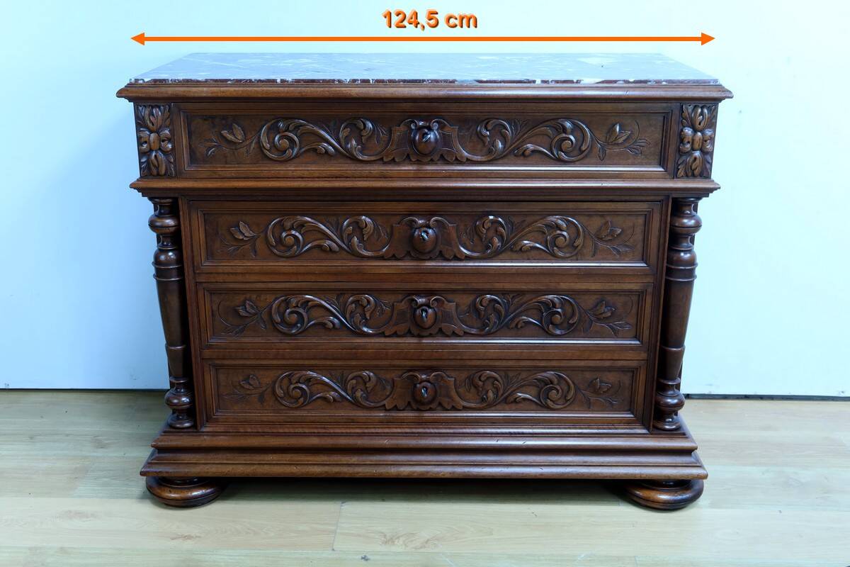 Walnut Commode by P. Guinand-Leglas, Renaissance style – 1920