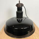 Industrial midcentury black enamel factory lamp, 1950s