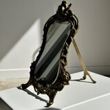 Art Deco style gilded bronze mirror with beveled glass H40cm