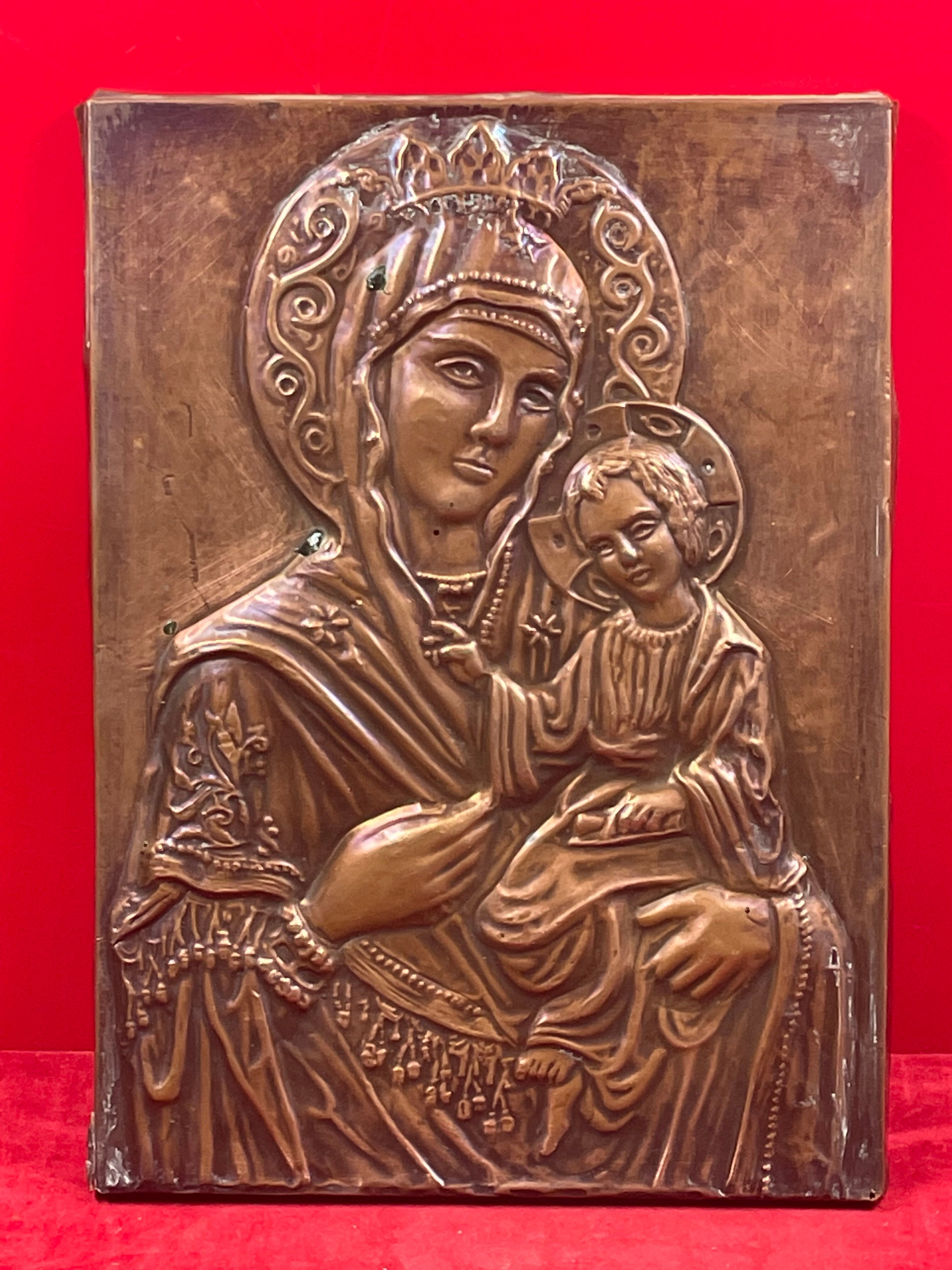 Repoussé copper icon depicting a Virgin and Child, 20th century