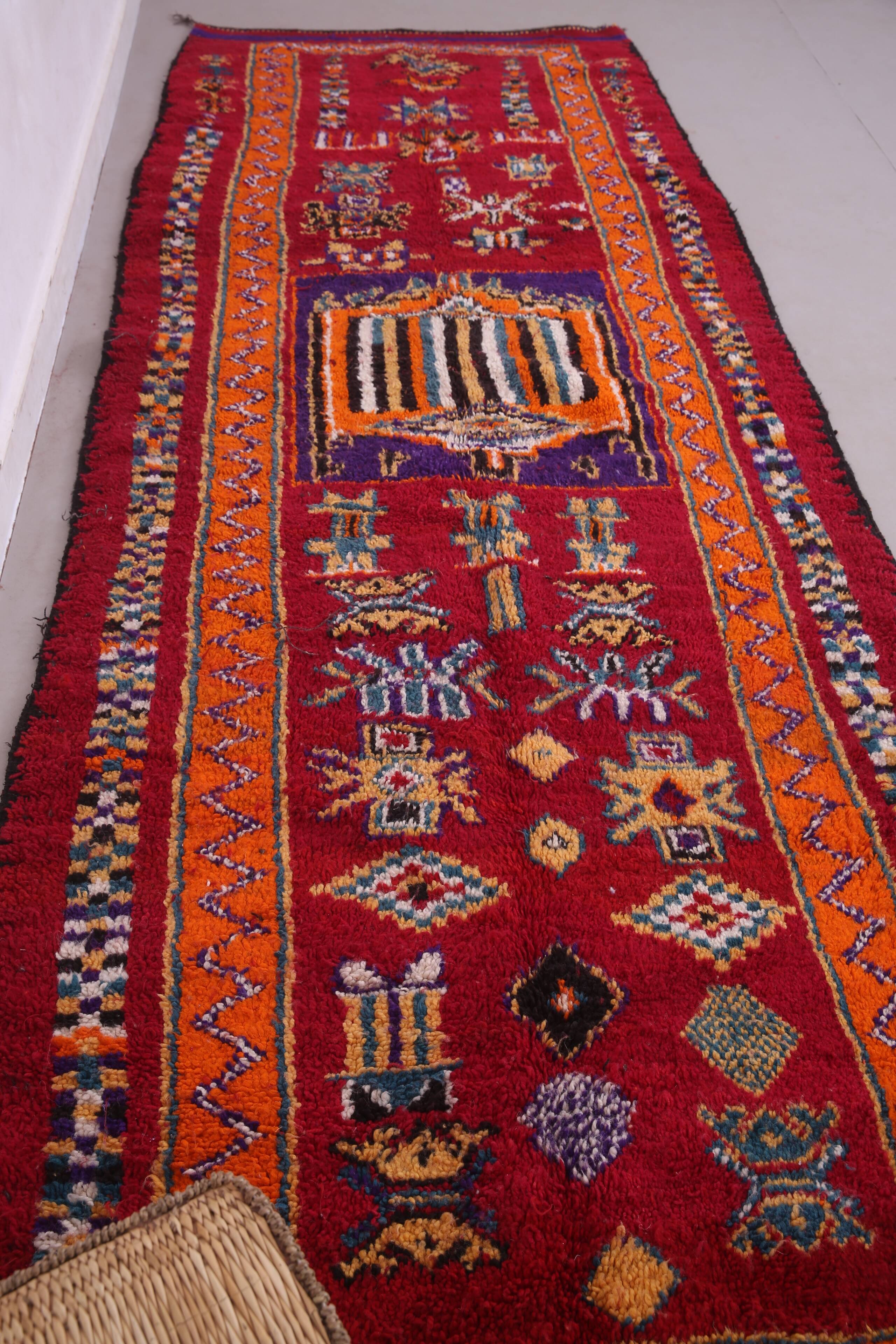 Red Vintage Moroccan Runner Rug 137 x 363 cm - Berber Wool Rug Hallway