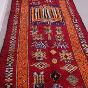 Red Vintage Moroccan Runner Rug 137 x 363 cm - Berber Wool Rug Hallway