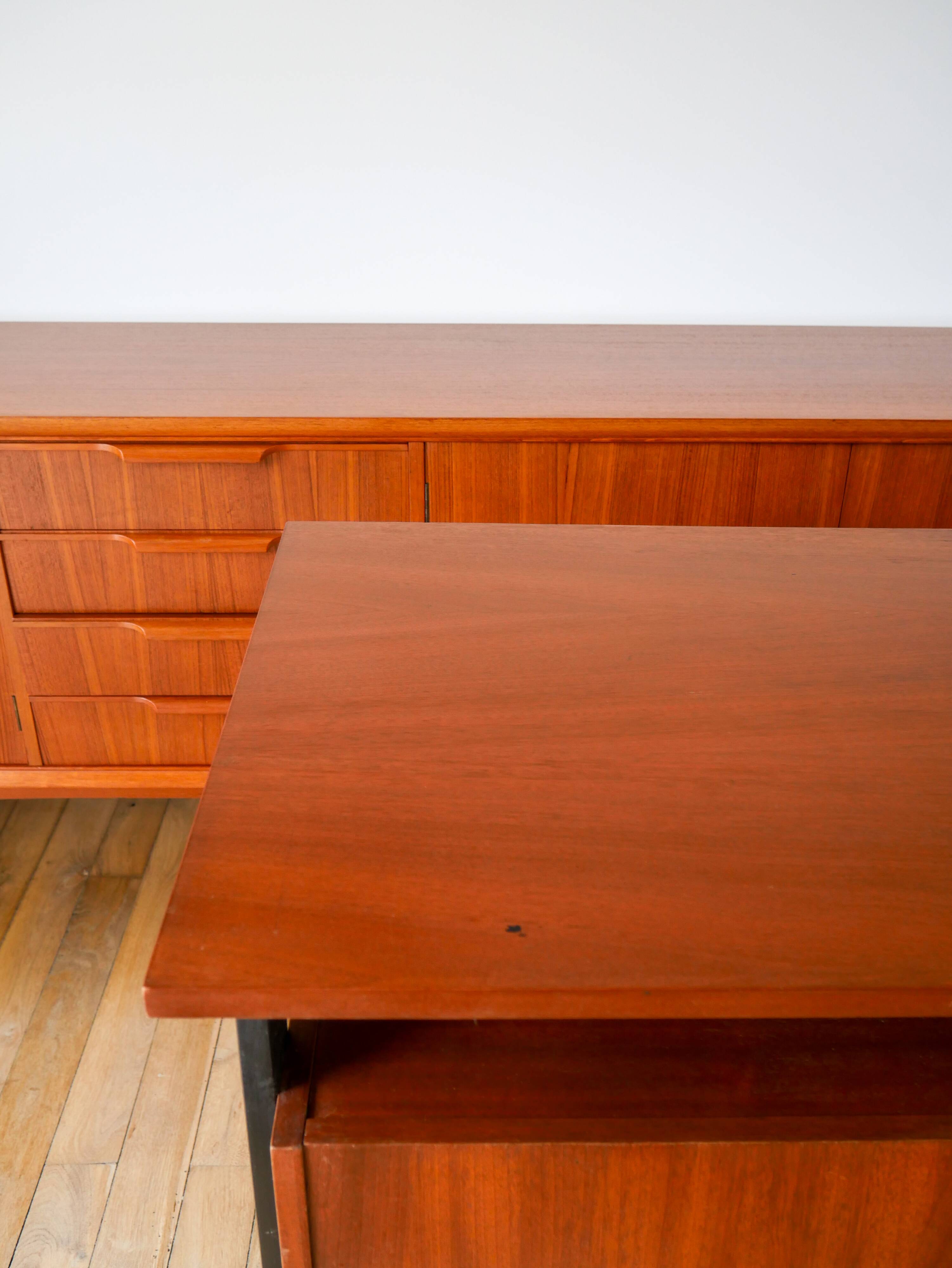 Scandinavian desk in black metal oak veneer, Modernist Design, 1960