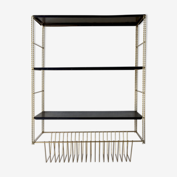 Étagère murale string avec panière dorée