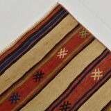 Vintage Sand Beige & Blue Kilim Runner Rug, 70x258Cm