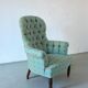 Vintage green coral button back armchair | Belgium