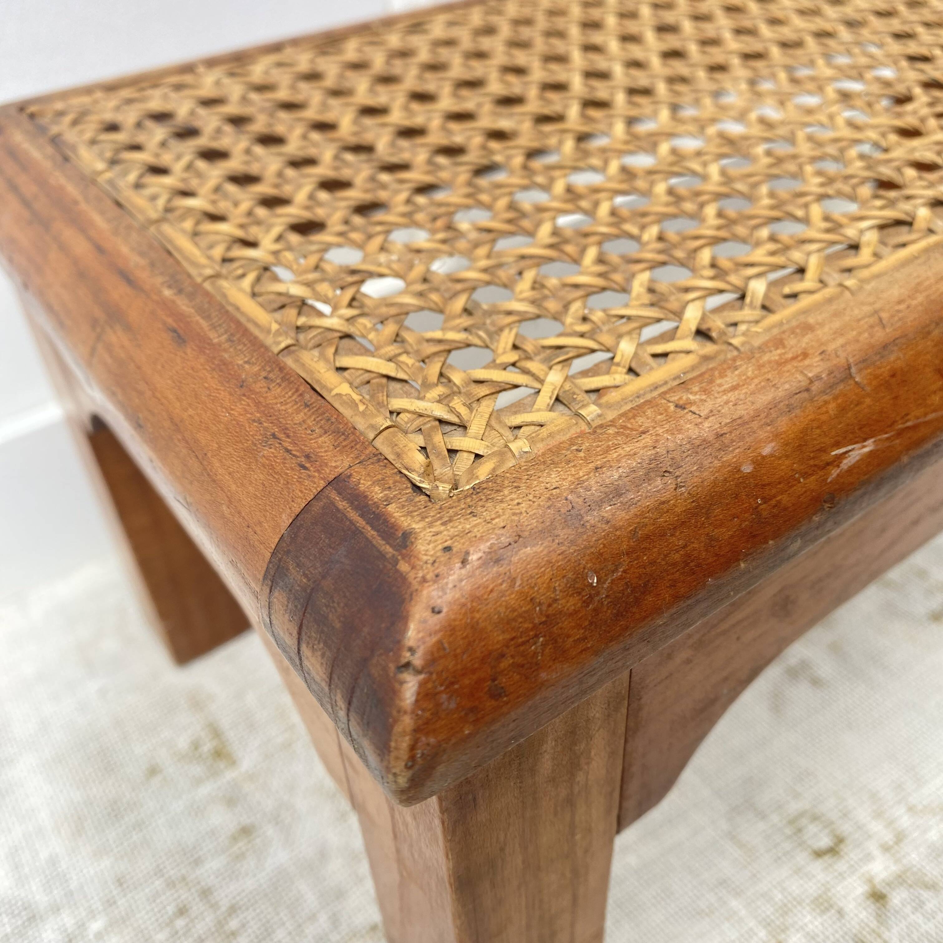 Low stool, wooden and cane footrest