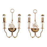 Rare set of Italian crystal 'Swan' wall lights, Italy 1980s