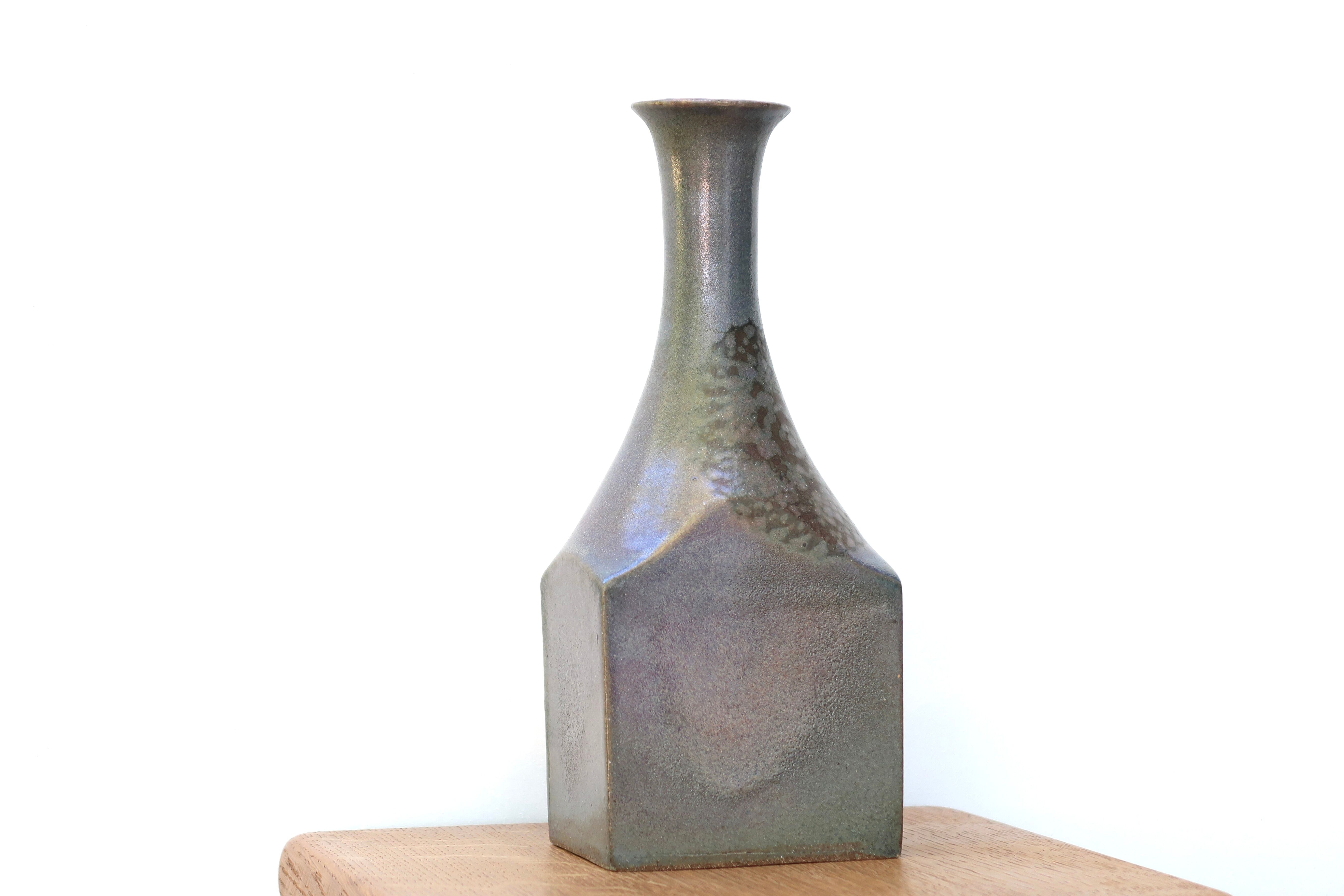 Signed sandstone bottle vase, 70s