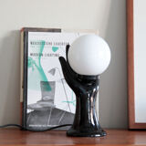 Hand lamp ceramic black globe glass opaline white vintage