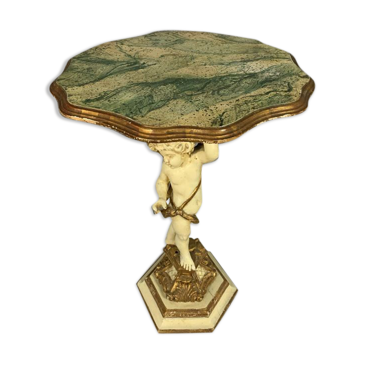 Ceremonial table with cherub in lacquered wood and gilded wood around 1900