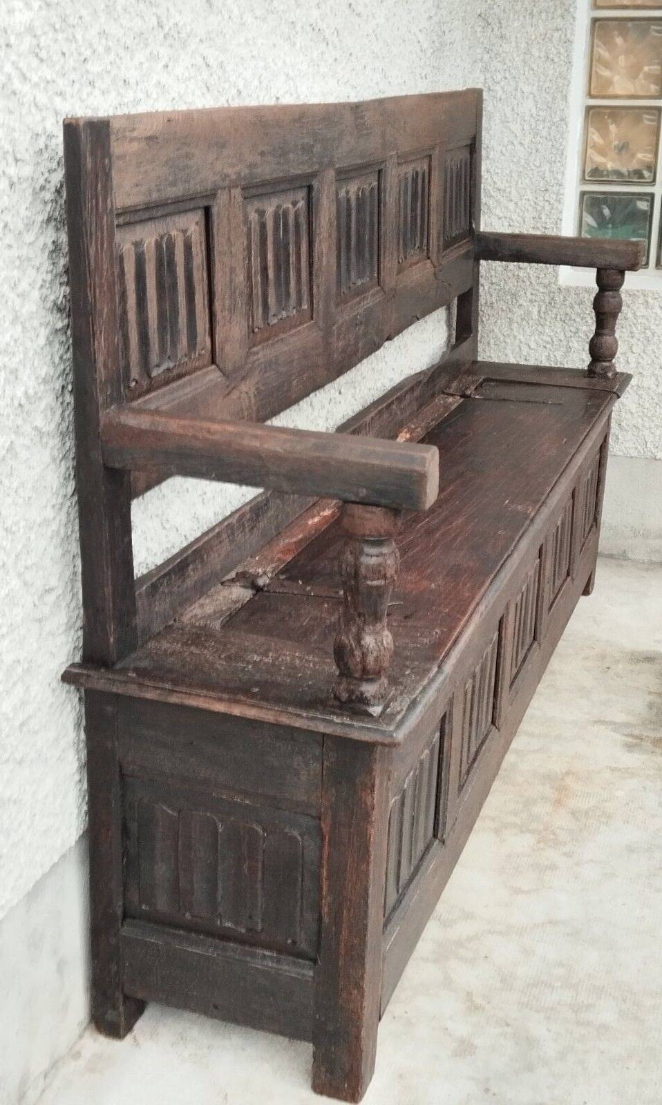 Gothic oak chest bench