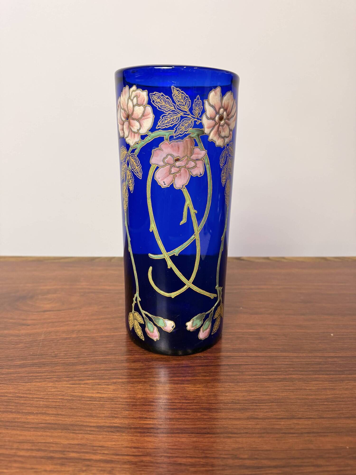 Antique Legras vase – Cobalt blue glass with floral enamel – Art Nouveau
