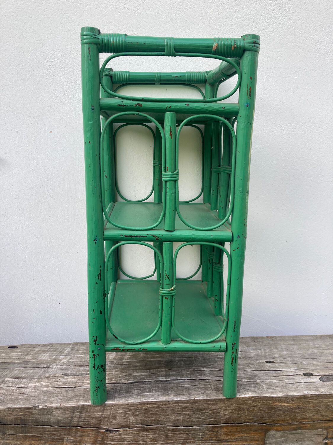Vintage green rattan bedside table