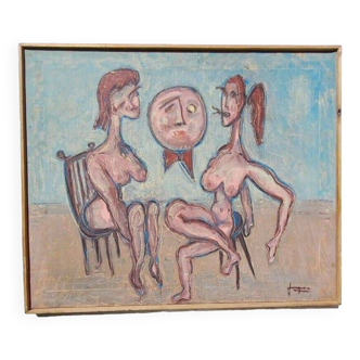 Nude Female Smoking Cigarettes Surrealist Oil Painting