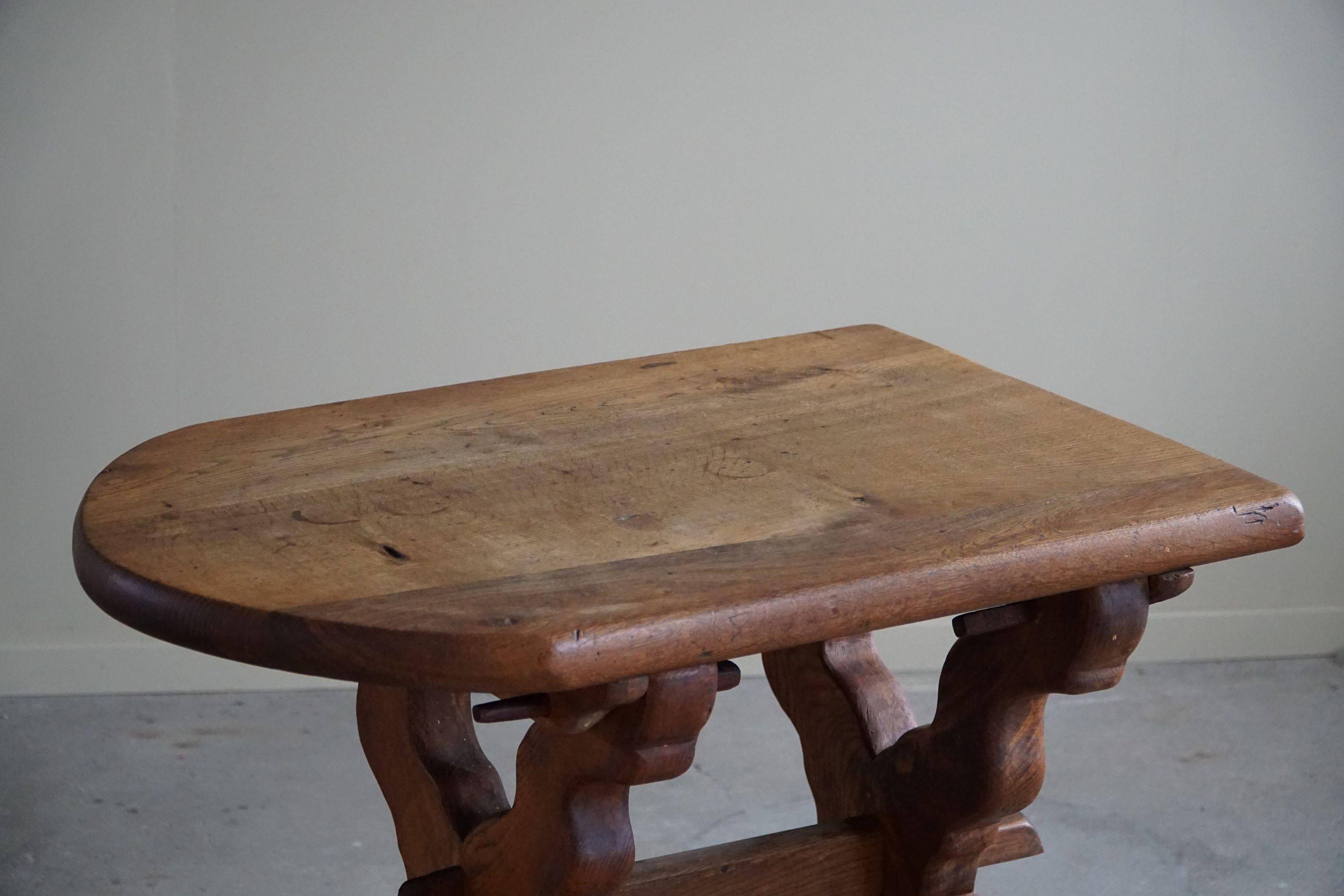 Brutalist oak desk from the mid-century, made in France in the 1950s.