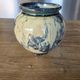 Round vase in chamotte clay / mixed with blue speckled glaze – Signed – H 13.5