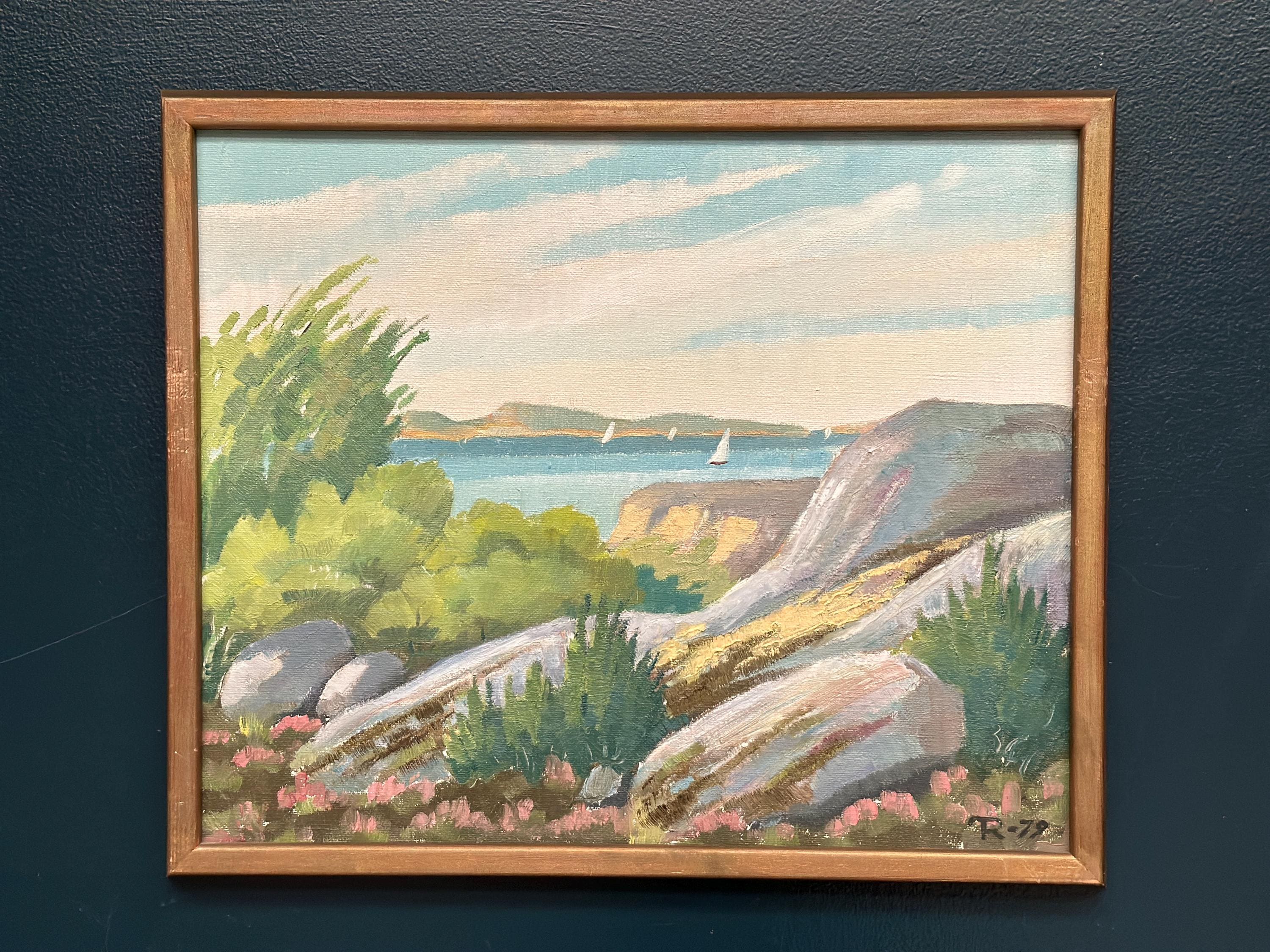 Original Swedish Oil On Canvas – “Coastal Landscape” By R. – Dated 1979 – Vintage & Framed – 50 × 42 Cm (19.7" × 16.5")