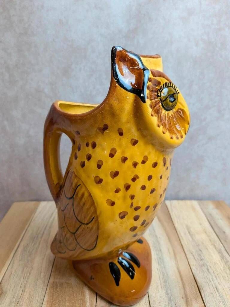 Vintage zoomorphic pitcher in glazed ceramic – Owl