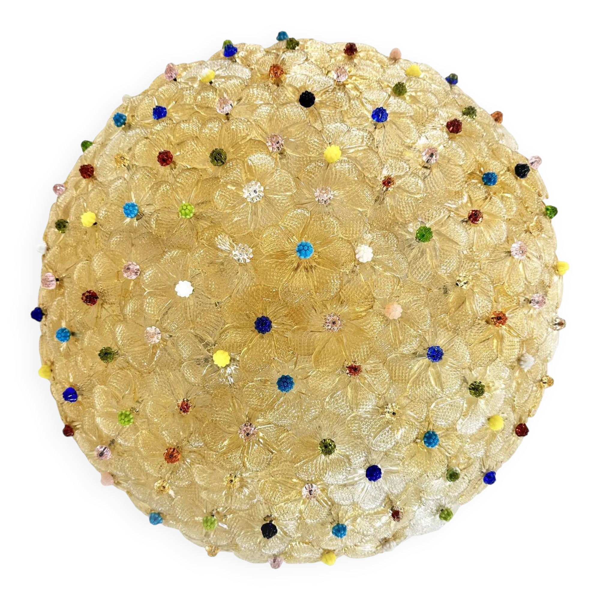 Venetian Gold Flowers and Multicoloured Murano Glass Flush Mount