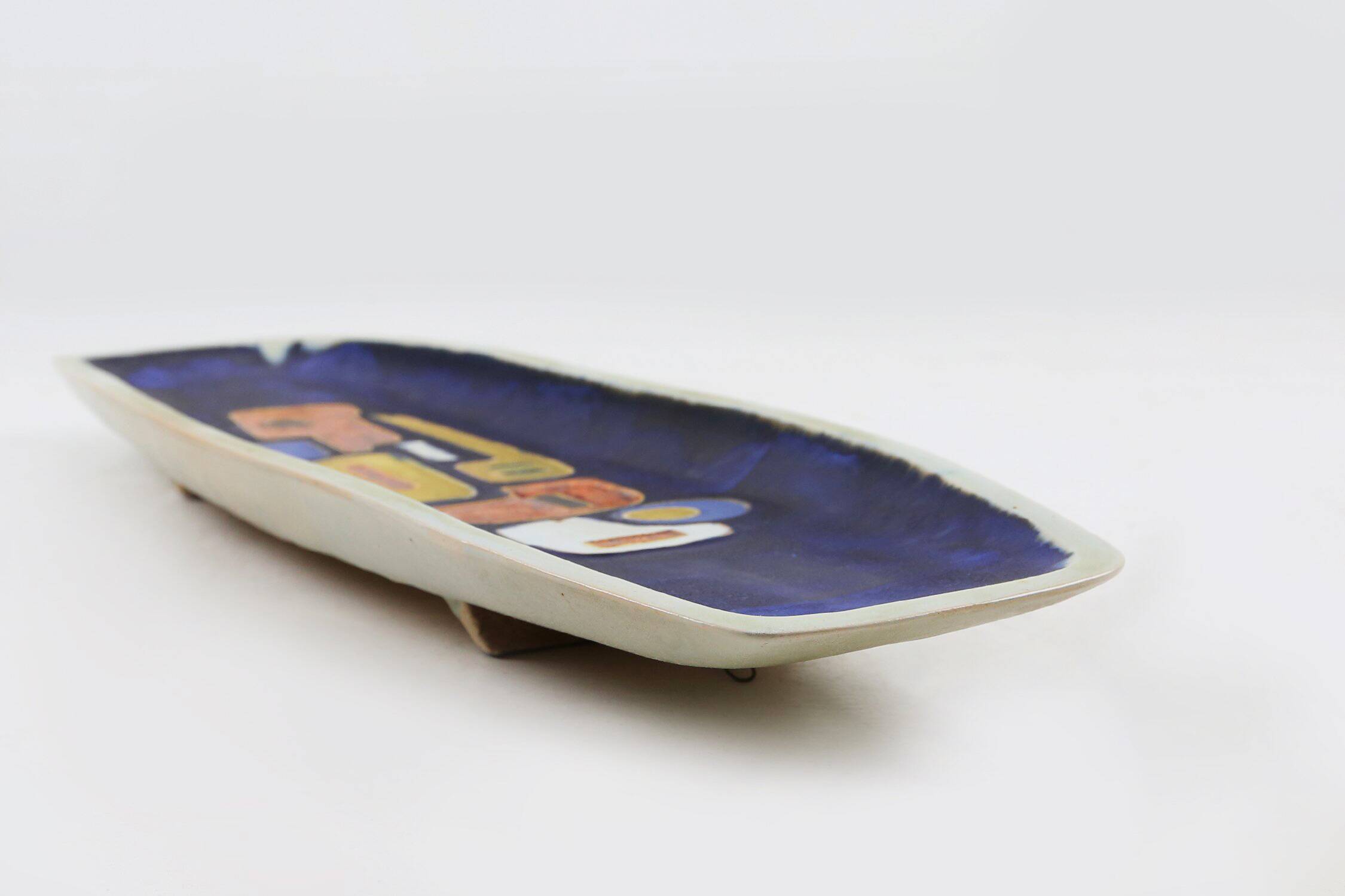 Mid-Century elongated glazed ceramic bowl, Belgium 1960s