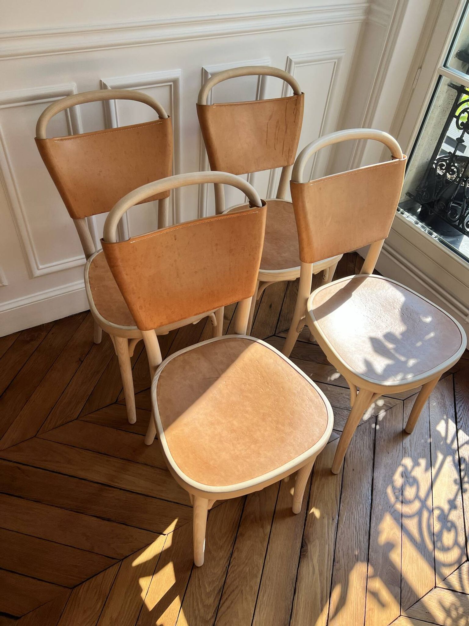 4 Gemla Vilda 3 dining chairs – Solid beech and natural leather – Sweden