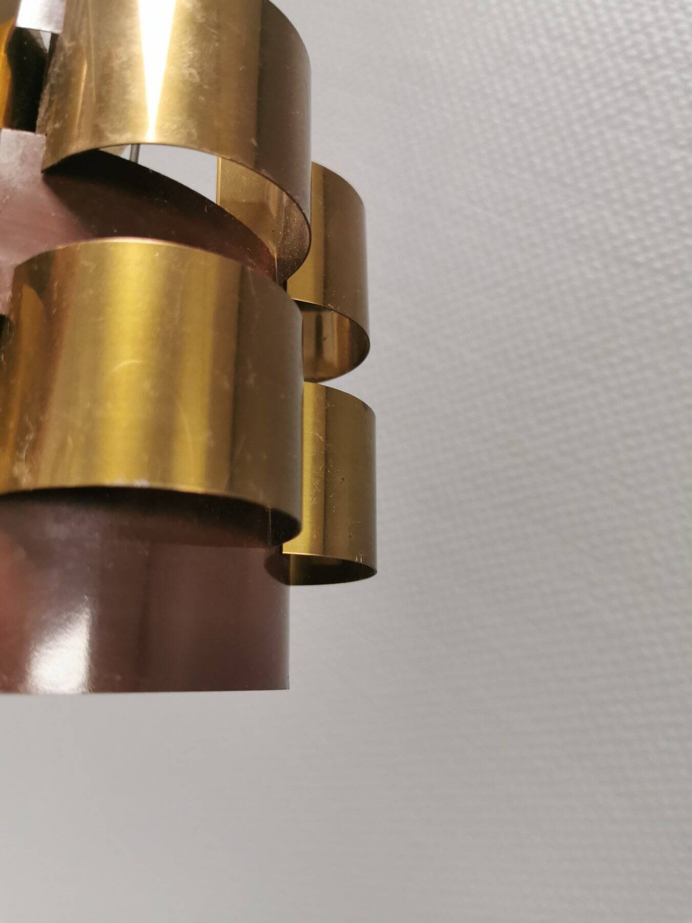 Danish cylindrical hanging lamp in brown and gold 1980s