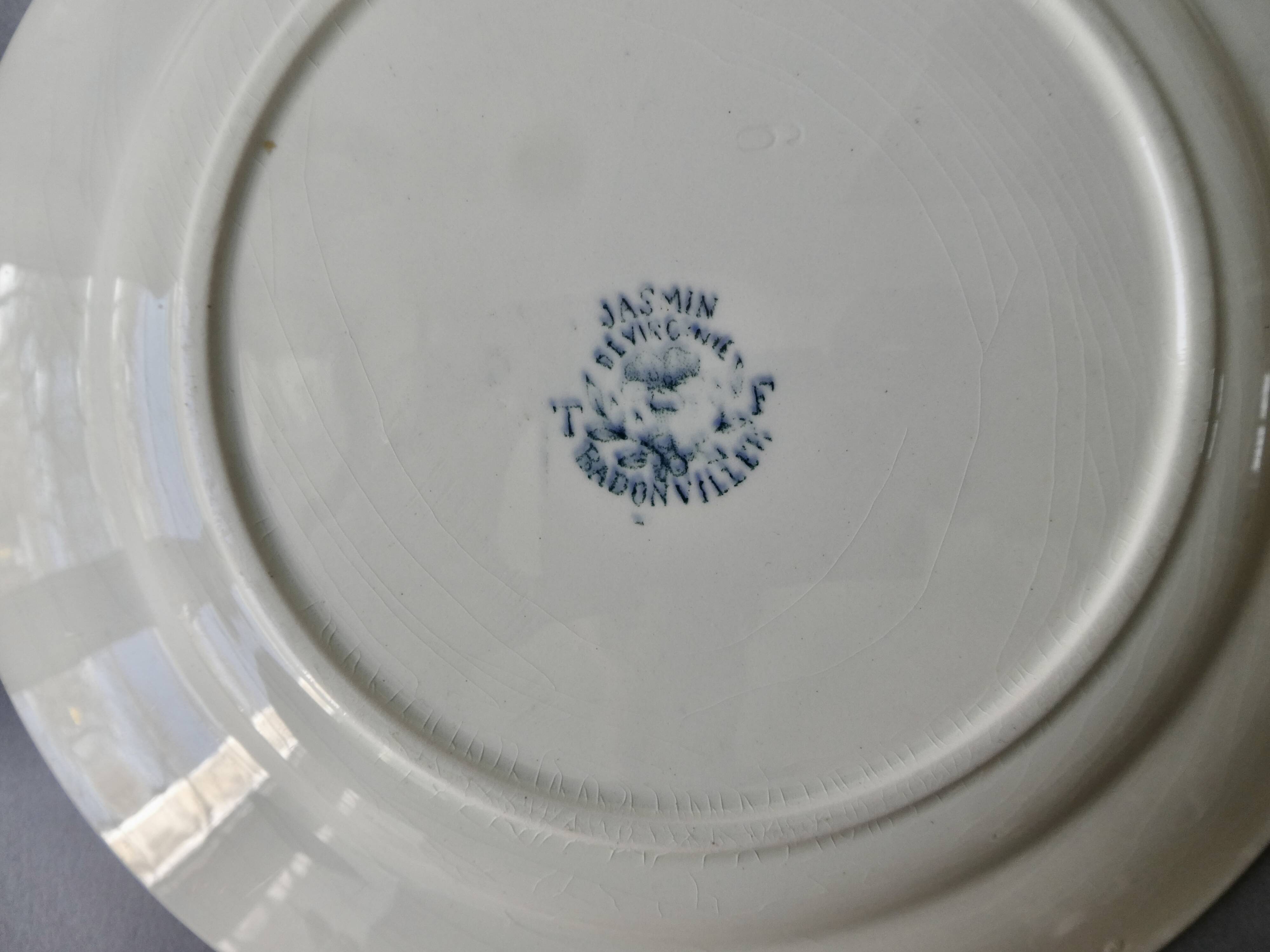 3 ironstone plates Badonviller France, flowers, butterflies