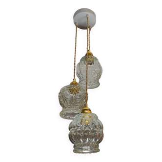 Suspension luminaire 3 globes vintages transparents