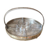 Appetizer tray, servant silver metal and its 5 ramekins 1930s cut glass