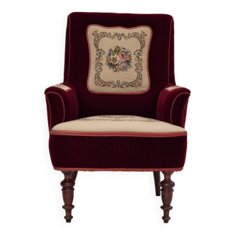 1950s, Danish handcrafted highback armchair, original condition, furniture velour.