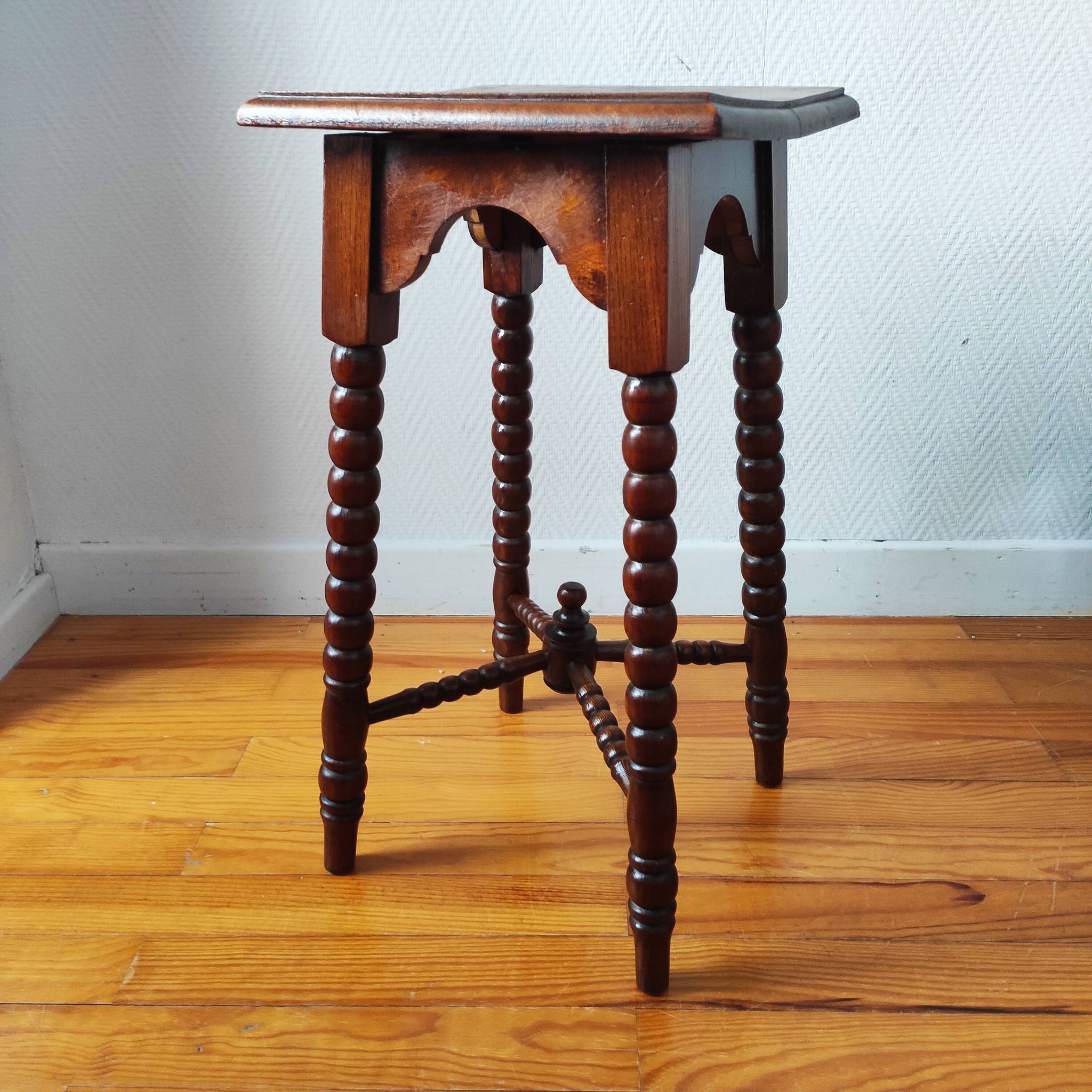 Antique turned wood spool stand