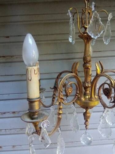 Antique gilded bronze and crystal chandelier with 5 lights / working condition l. gau?