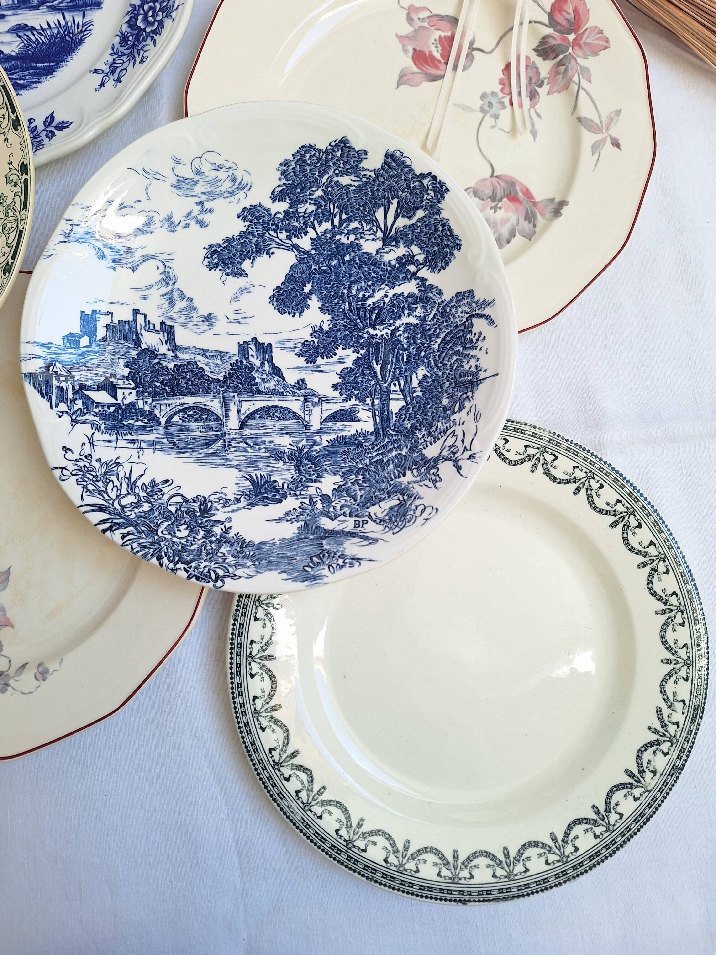 Vintage blue pink green dinner plates