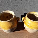 Lot de deux pots à confit jaune vernissé, sud ouest de la France