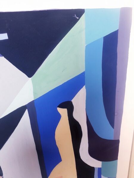 Cubist gouache painting, still life, anonymous 1970