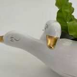 Vintage white and gold porcelain two swan planter