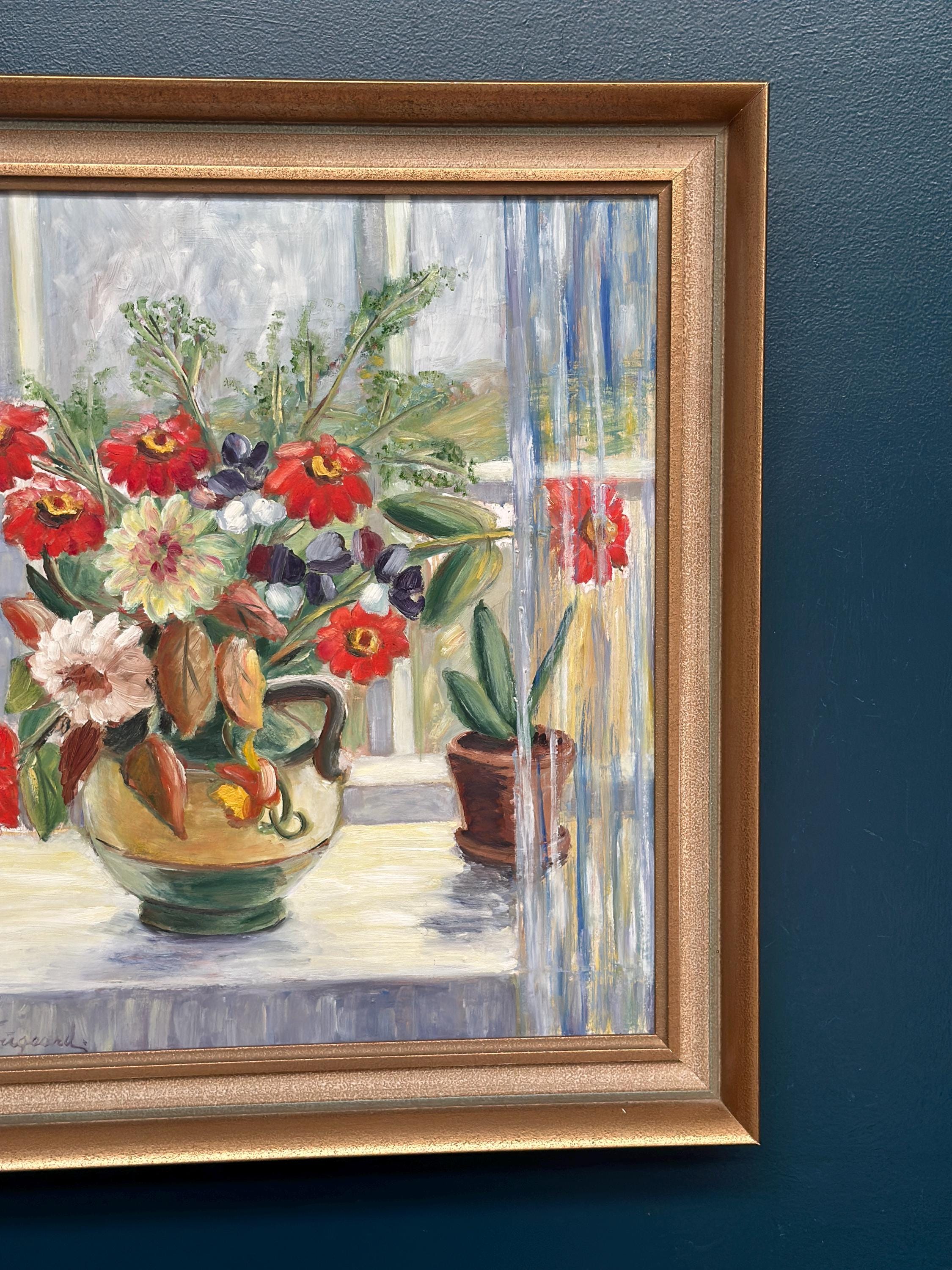 Original Danish Oil on Panel – “Flower Still Life” by Gerda Tougaard