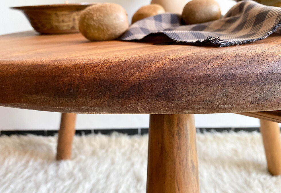 Brutalist wooden round table
