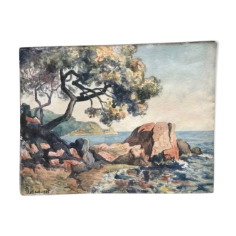 Painting painting Saint Tropez watercolor 1926